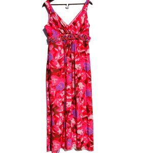 Robbie Bee Signature Dress Size 10 Surplice Neckline Fuschia Floral Empire Waist